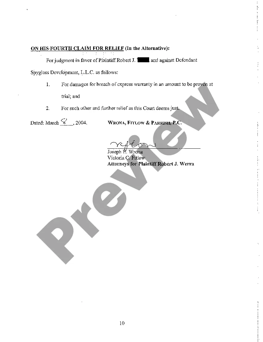 Preview A01 Complaint - Breach of Contract and Warrant of Clear Title regarding Purchase Contract