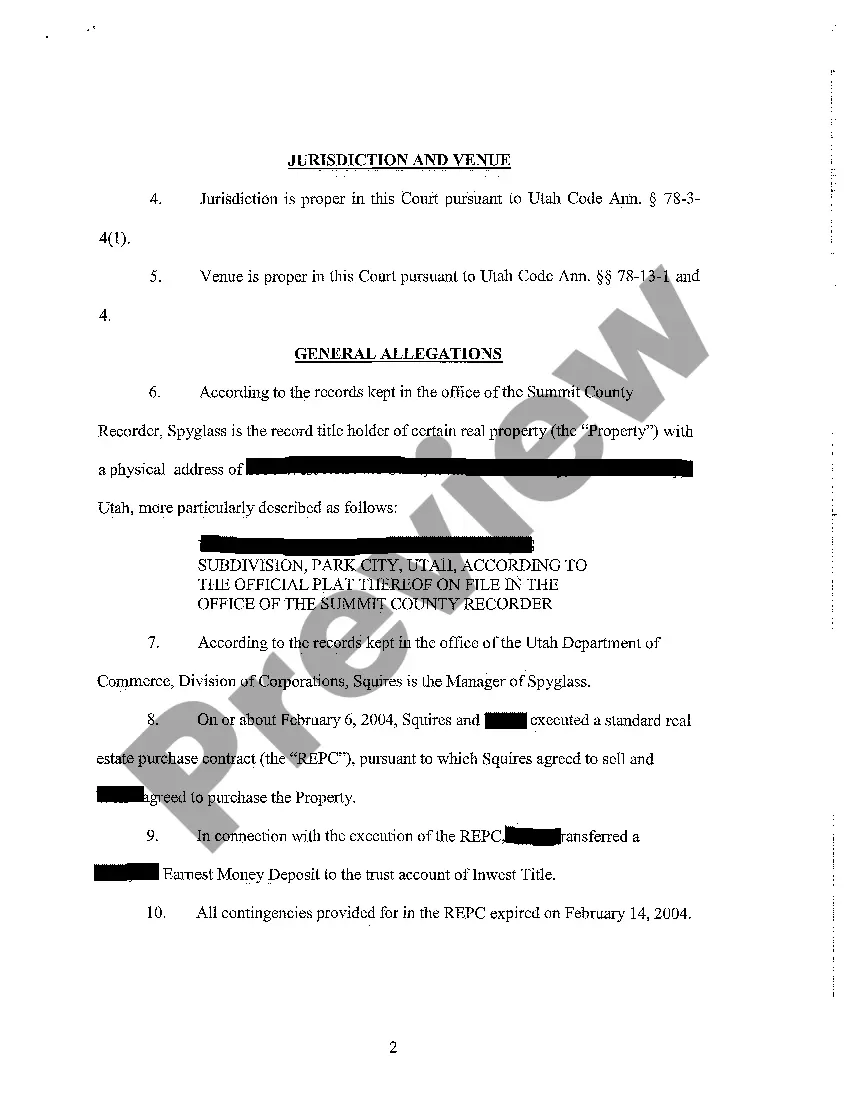 Preview A01 Complaint - Breach of Contract and Warrant of Clear Title regarding Purchase Contract