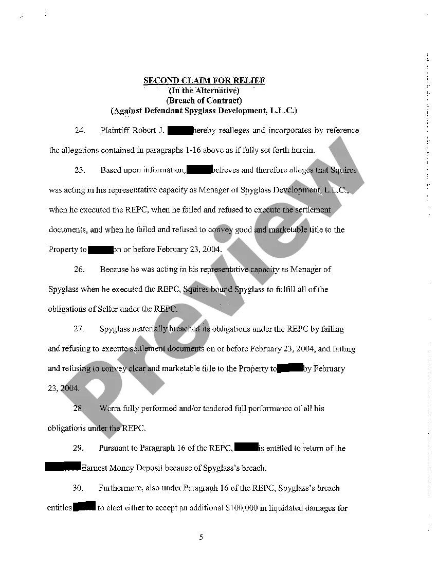 Preview A01 Complaint - Breach of Contract and Warrant of Clear Title regarding Purchase Contract