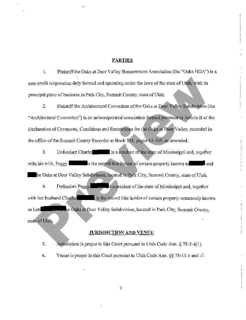 Preview A01 Complaint - Mandatory Injunction Nuisance, Breach of Homeowner's Association Covenants regarding construction of fence