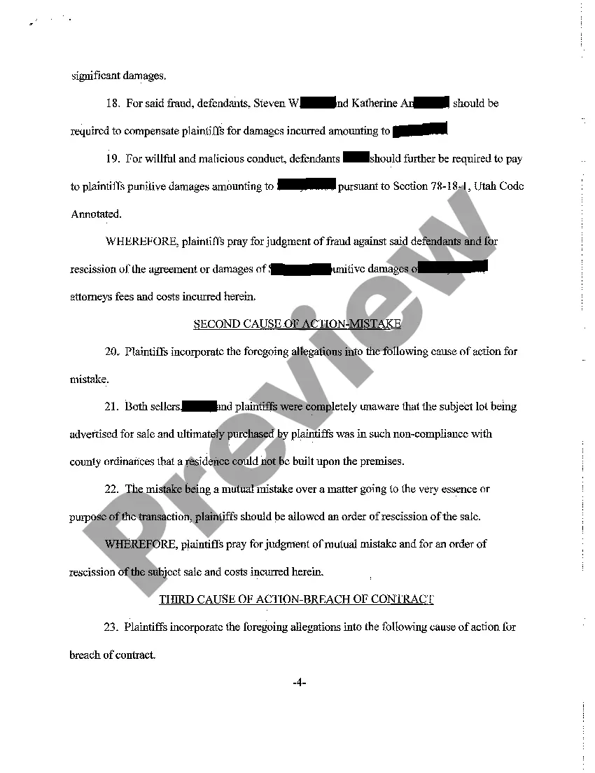 Get A01 Complaint - Against Realtors for Fraud, Mistake, Breach of Contract, Unjust Enrichment Preview A01 Complaint - Against Realtors for Fraud, Mistake, Breach of Contract, Unjust Enrichment