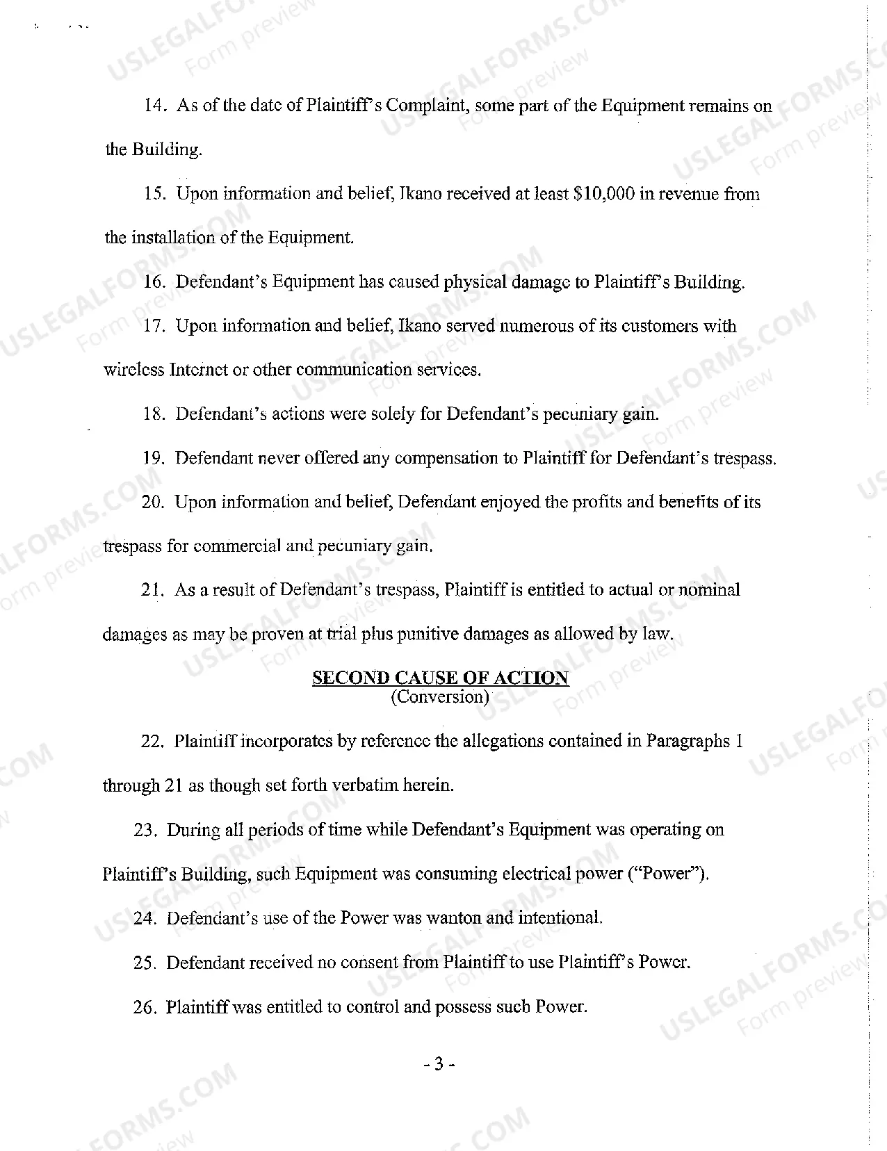 Preview A01 Complaint and Jury Demand - Trespass and Conversion