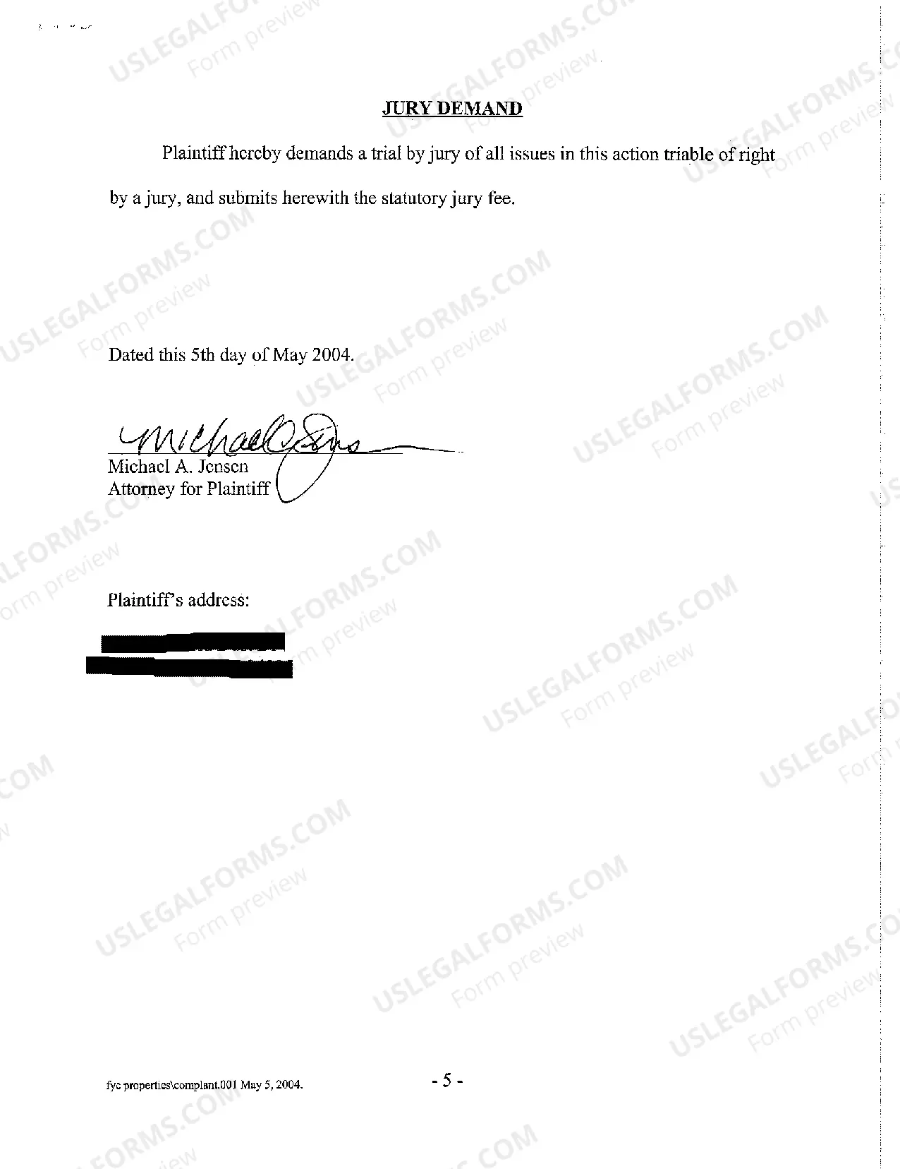 Preview A01 Complaint and Jury Demand - Trespass and Conversion