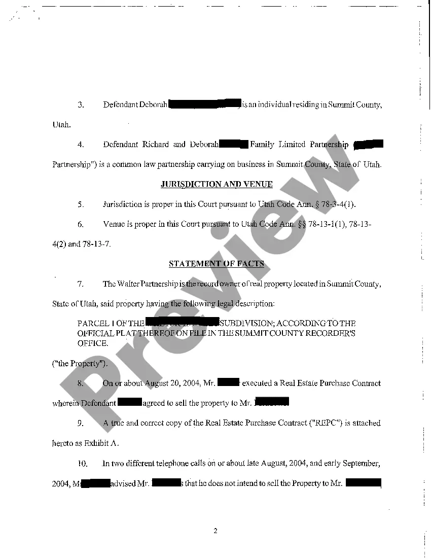 Preview A01 Complaint - Breach of Contract for Sale of House