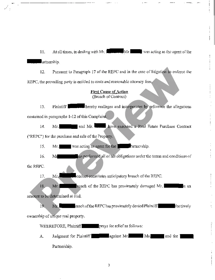 Preview A01 Complaint - Breach of Contract for Sale of House