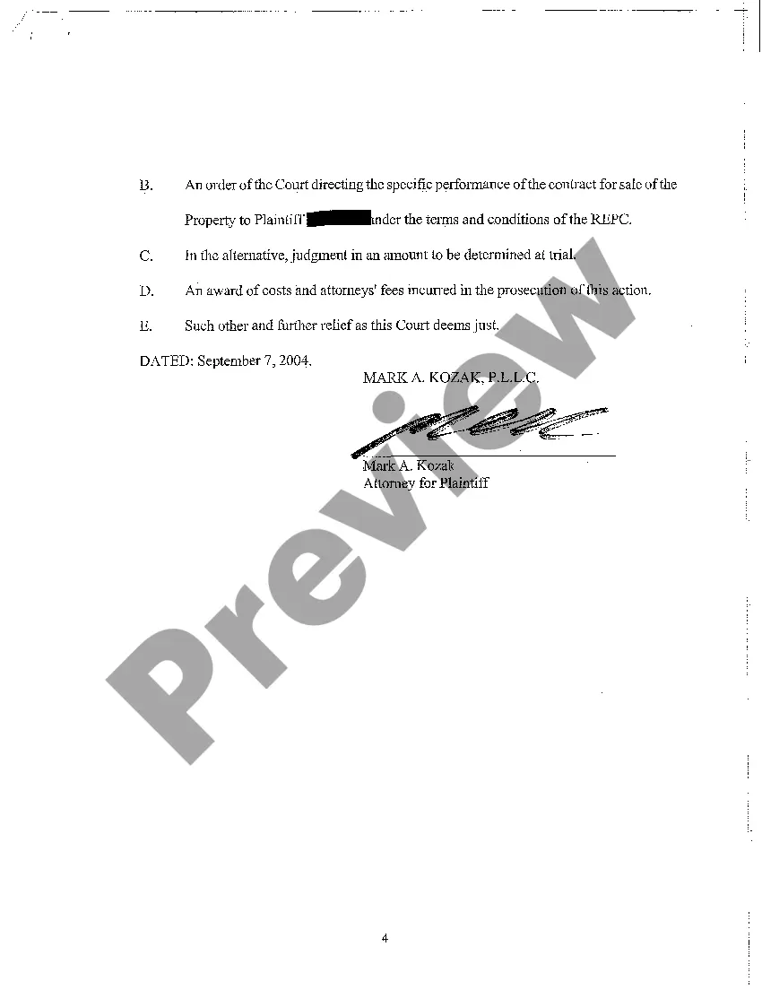 Preview A01 Complaint - Breach of Contract for Sale of House