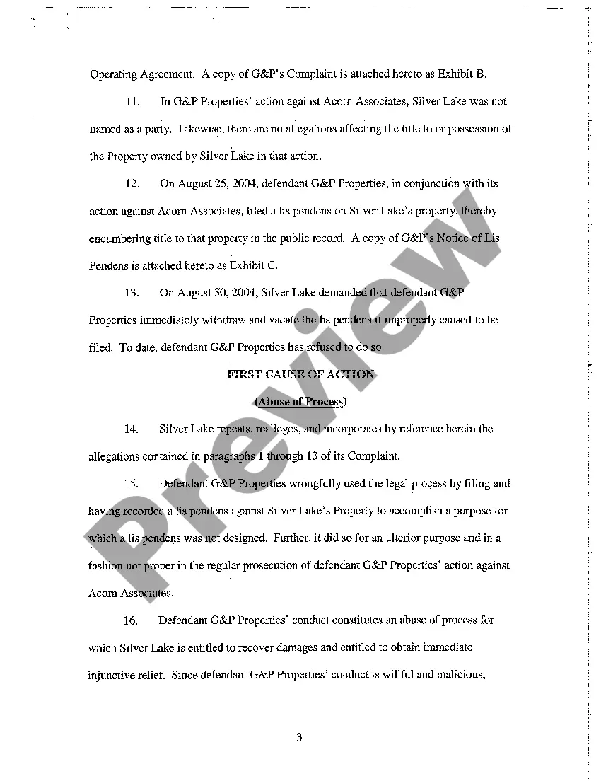 Preview A01 Complaint - Abuse of Process, Slander of Title, Tortious Interference, Preliminary and Permanent Injunction for Filing Lis Pendens