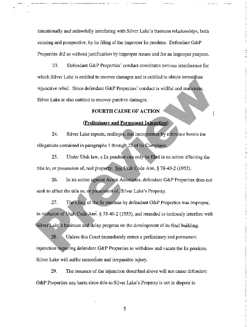 Preview A01 Complaint - Abuse of Process, Slander of Title, Tortious Interference, Preliminary and Permanent Injunction for Filing Lis Pendens