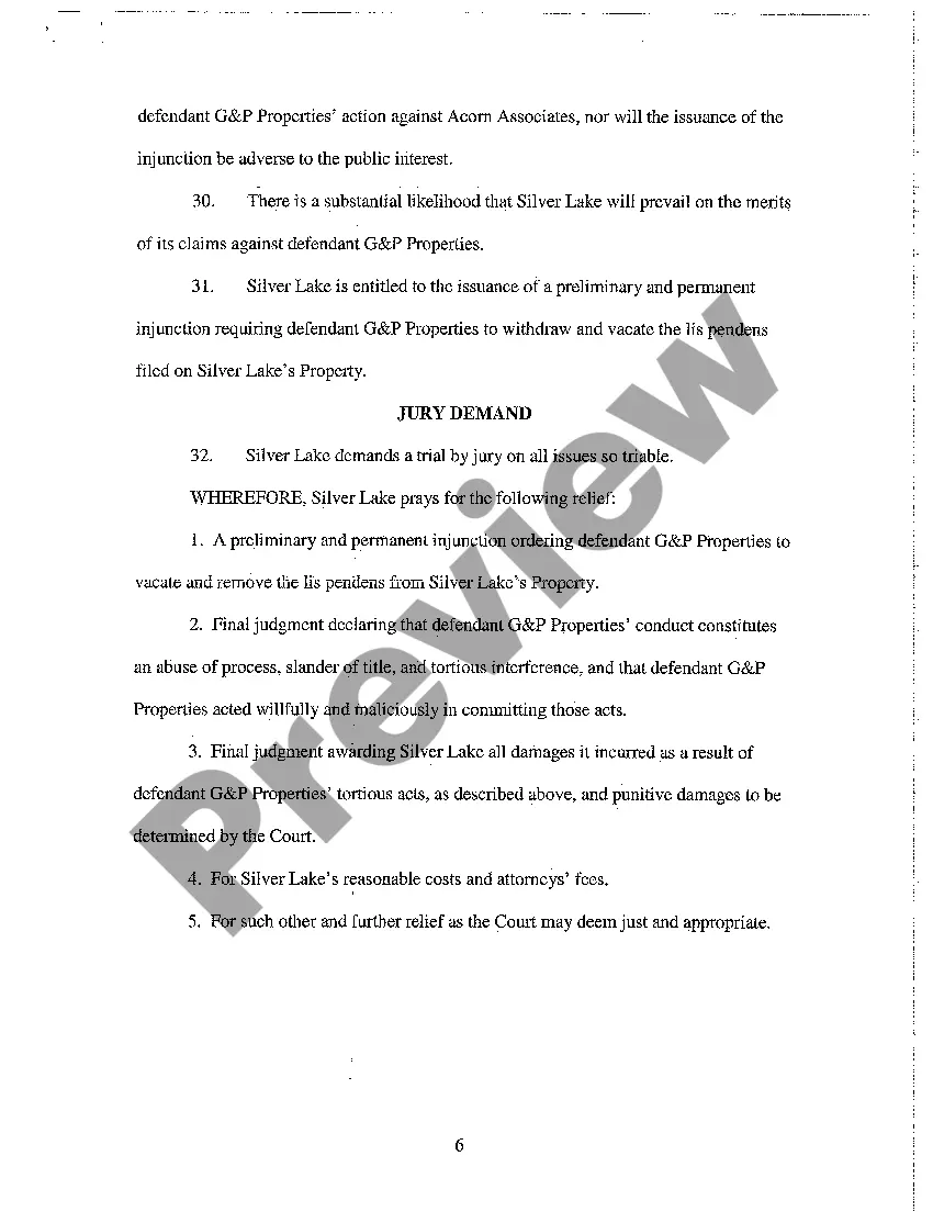Preview A01 Complaint - Abuse of Process, Slander of Title, Tortious Interference, Preliminary and Permanent Injunction for Filing Lis Pendens