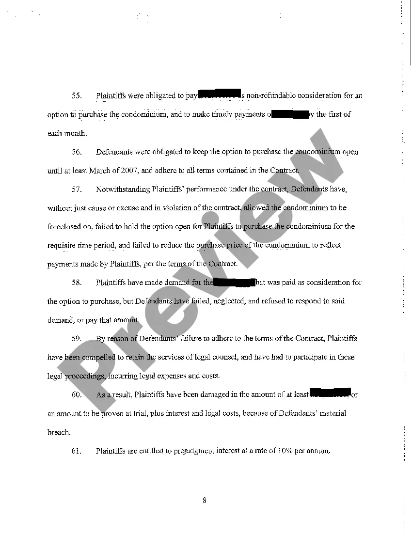 Get A01 Verified Complaint - Breach of Contract and Covenant of Good Faith and Fair Dealing, Unjust Enrichment, Fraud, Misrepresentation Preview A01 Verified Complaint - Breach of Contract and Covenant of Good Faith and Fair Dealing, Unjust Enrichment, Fraud, Misrepresentation