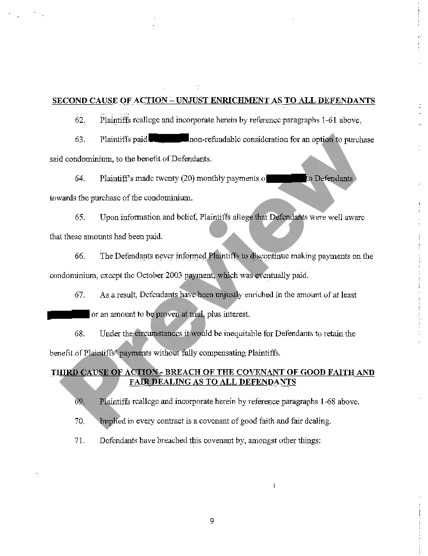 Get A01 Verified Complaint - Breach of Contract and Covenant of Good Faith and Fair Dealing, Unjust Enrichment, Fraud, Misrepresentation Preview A01 Verified Complaint - Breach of Contract and Covenant of Good Faith and Fair Dealing, Unjust Enrichment, Fraud, Misrepresentation