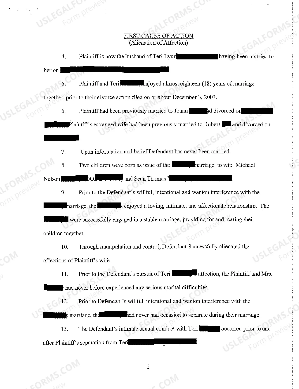 Preview A01 Verified Complaint and Jury Demand - Alienation of Affections