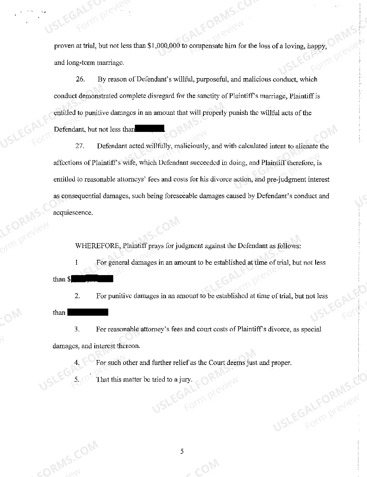 Preview A01 Verified Complaint and Jury Demand - Alienation of Affections