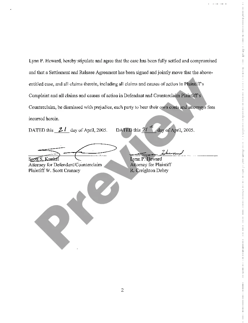 Get A09 Stipulation and Motion for Dismissal Due to Settlement Preview A09 Stipulation and Motion for Dismissal Due to Settlement