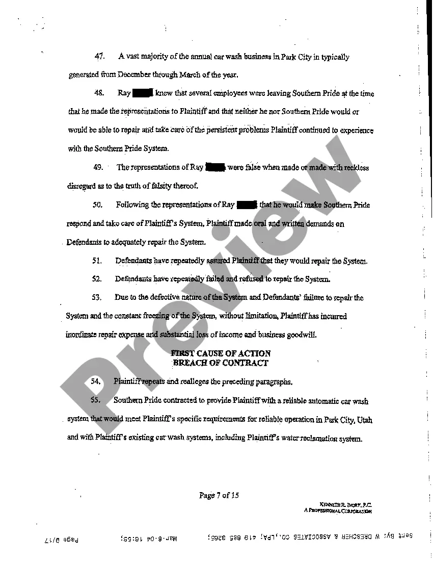 Get A01 Complaint - Breach of Contract, Covenant of Good Faith and Fair Dealing, Breach of Express and Implied Warranties Preview A01 Complaint - Breach of Contract, Covenant of Good Faith and Fair Dealing, Breach of Express and Implied Warranties