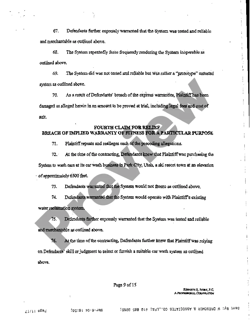 Get A01 Complaint - Breach of Contract, Covenant of Good Faith and Fair Dealing, Breach of Express and Implied Warranties Preview A01 Complaint - Breach of Contract, Covenant of Good Faith and Fair Dealing, Breach of Express and Implied Warranties
