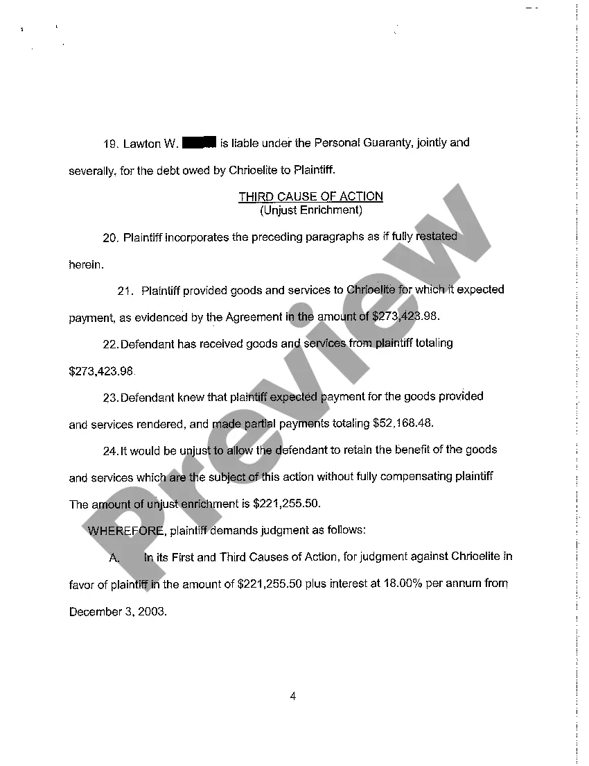 Preview A01 Complaint - Breach of Lease, Personal Guaranty, Unjust Enrichment regarding office equipment