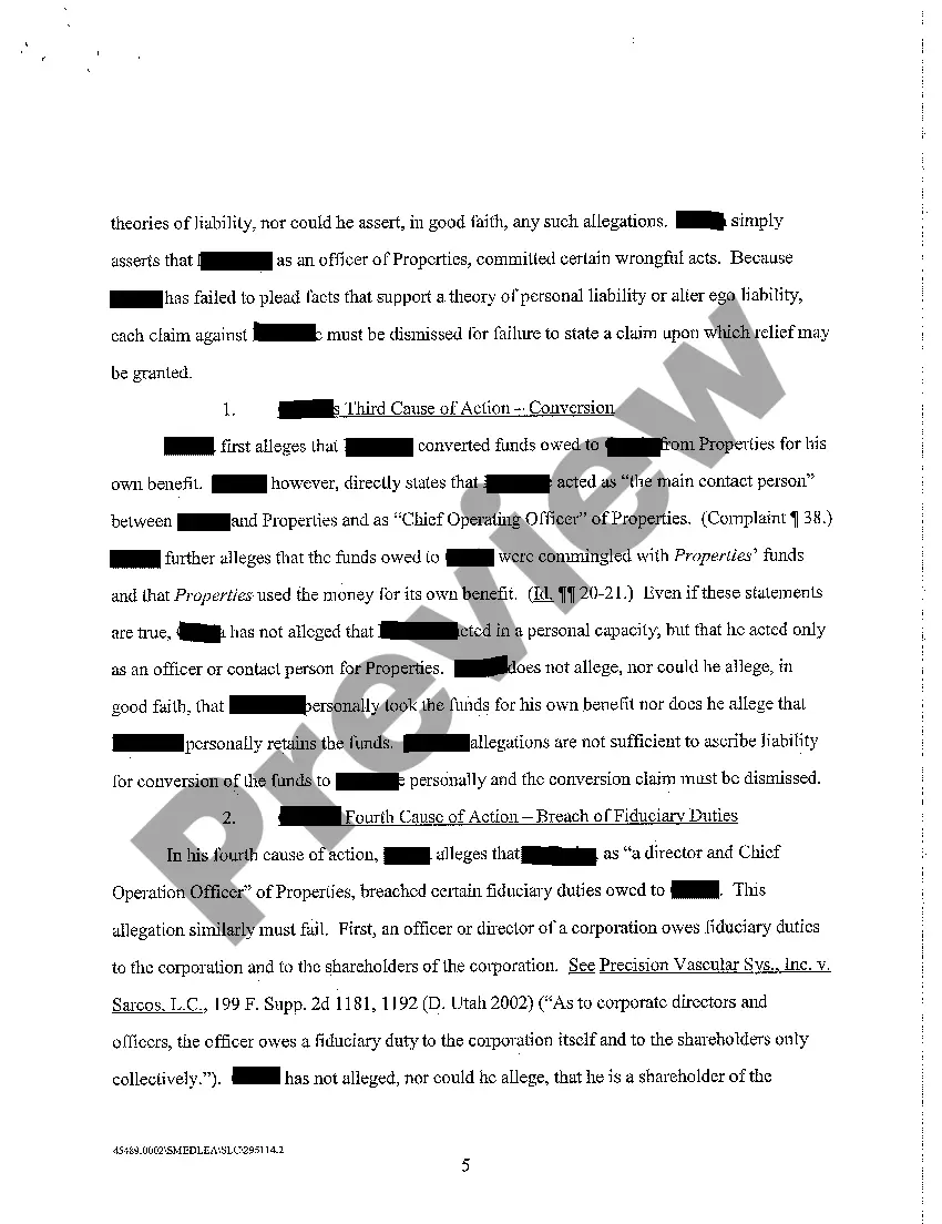 Preview A05 Memorandum in Support of Defendant's Motion to Dismiss Plaintiff's Complaint