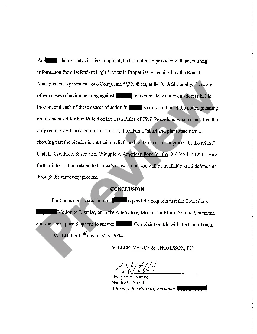 Preview A06 Memorandum in Opposition to Defendant's Motion to Dismiss or, in the Alternative, for a more Definite Statement