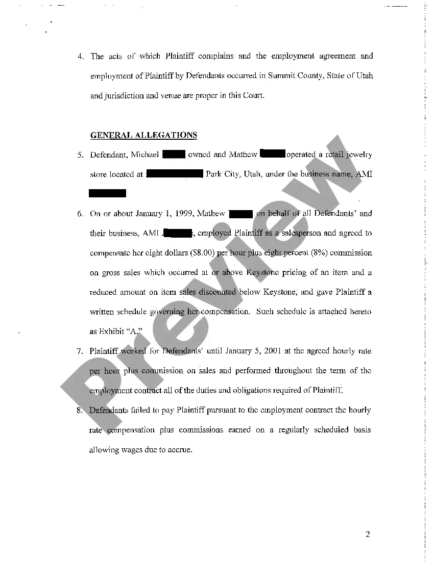 Get A01 Complaint - Breach of Employment Contract Preview A01 Complaint - Breach of Employment Contract