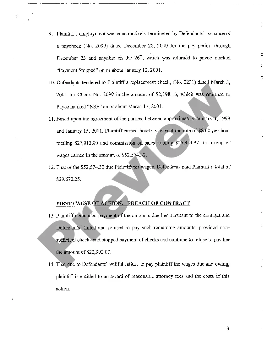 Get A01 Complaint - Breach of Employment Contract Preview A01 Complaint - Breach of Employment Contract