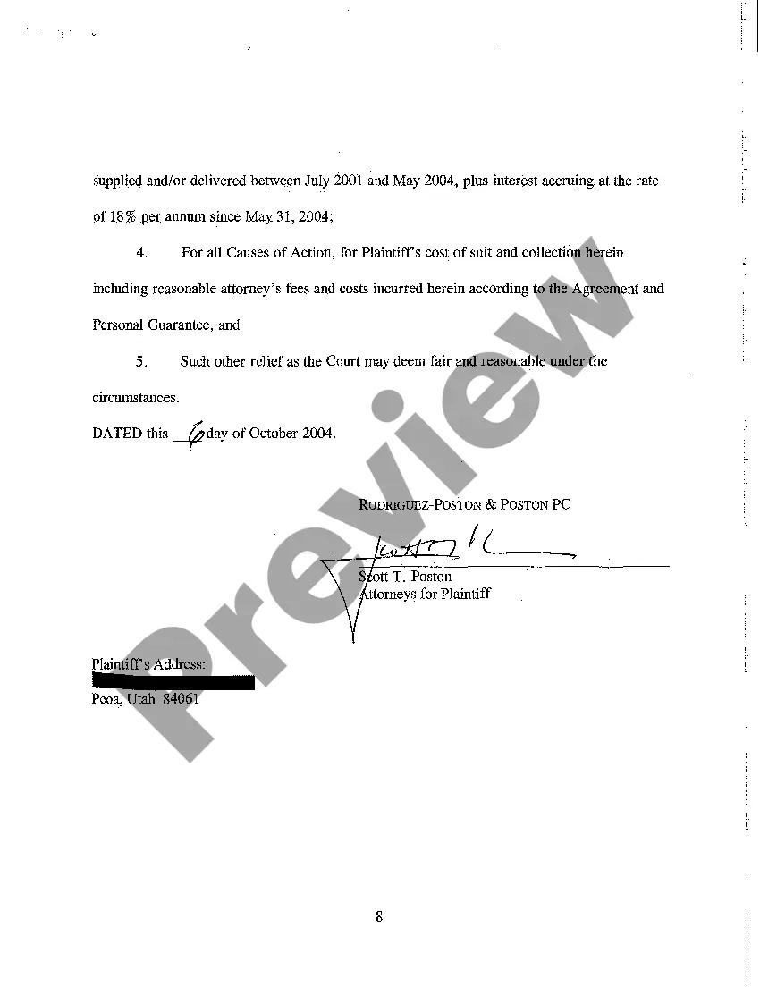 Preview A01 Complaint - Breach of Contract for Sale of Gravel, of Personal Guarantee, and of Covenant of Good Faith and Fair Dealing