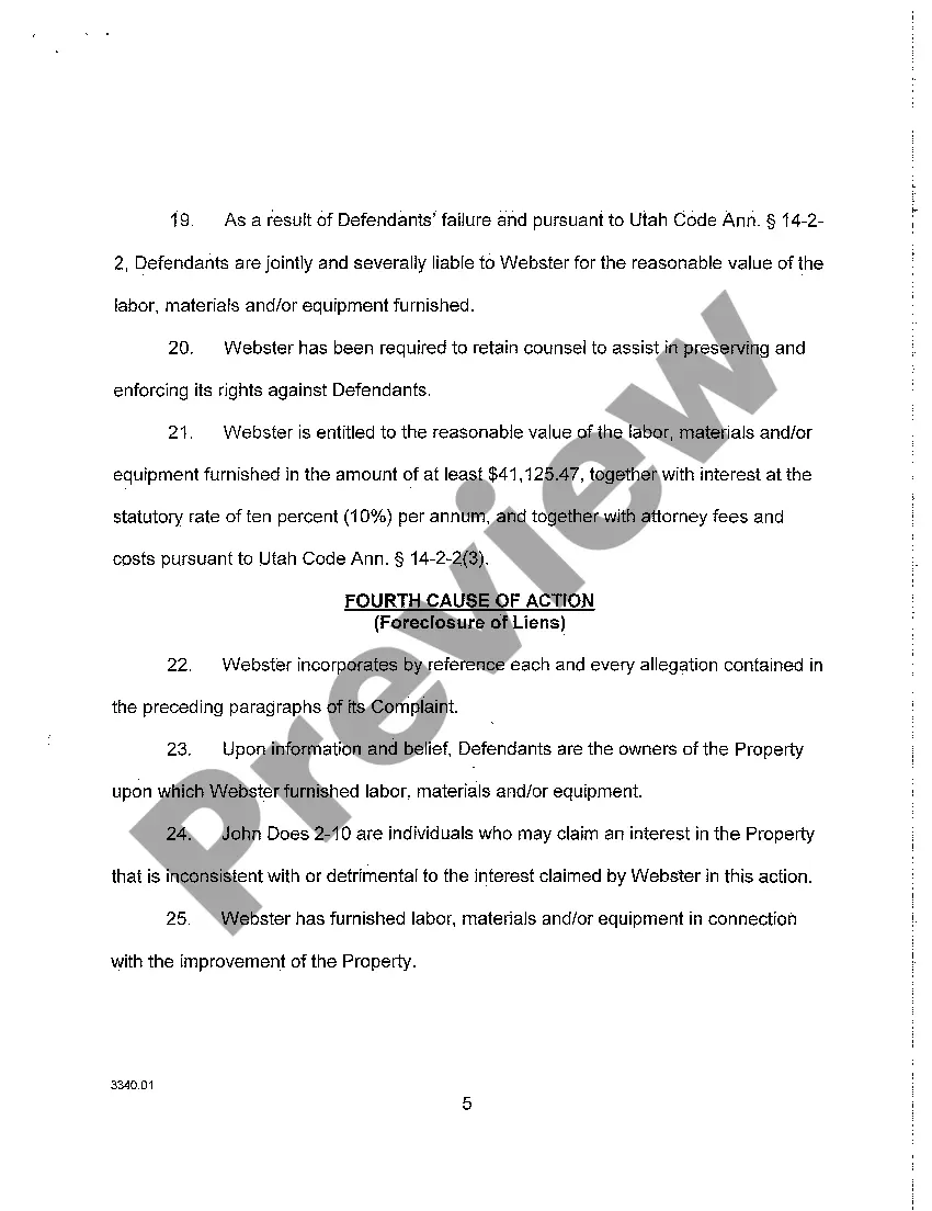 Preview A01 Complaint - Unjust Enrichment, Failure to Obtain Payment Bond, Foreclosure of Liens