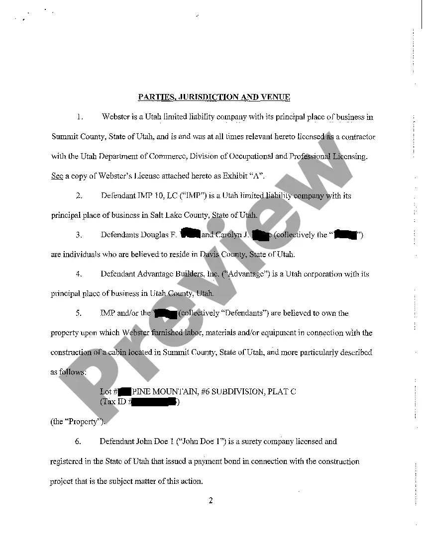 Preview A03 Amended Complaint - Unjust Enrichment, Failure to Obtain Payment Bond, Foreclosure of Lien