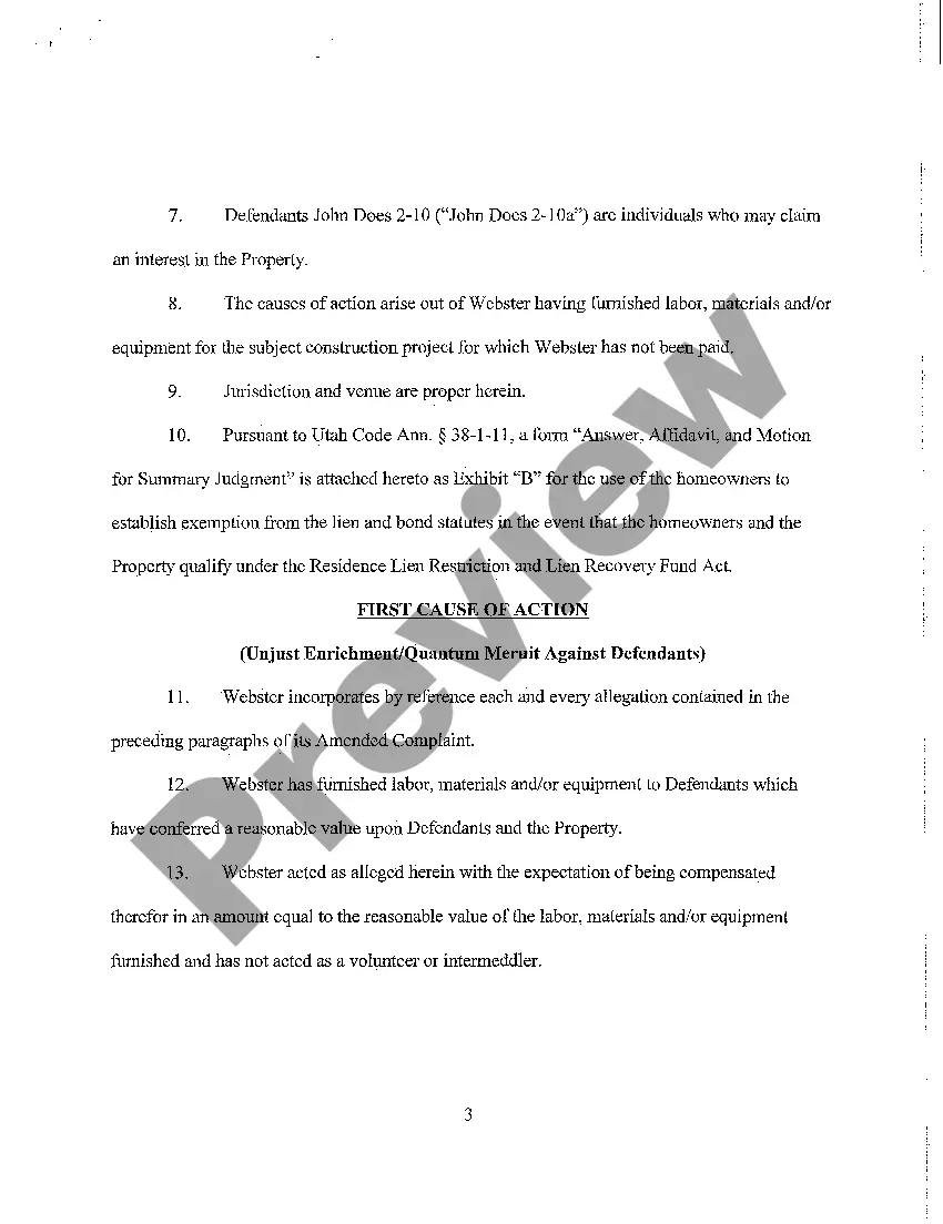 Preview A03 Amended Complaint - Unjust Enrichment, Failure to Obtain Payment Bond, Foreclosure of Lien