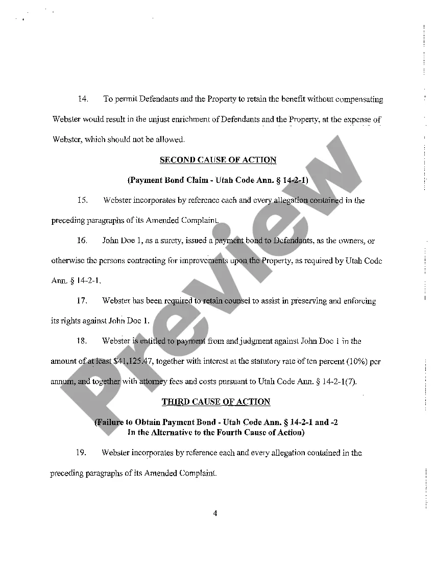 Preview A03 Amended Complaint - Unjust Enrichment, Failure to Obtain Payment Bond, Foreclosure of Lien