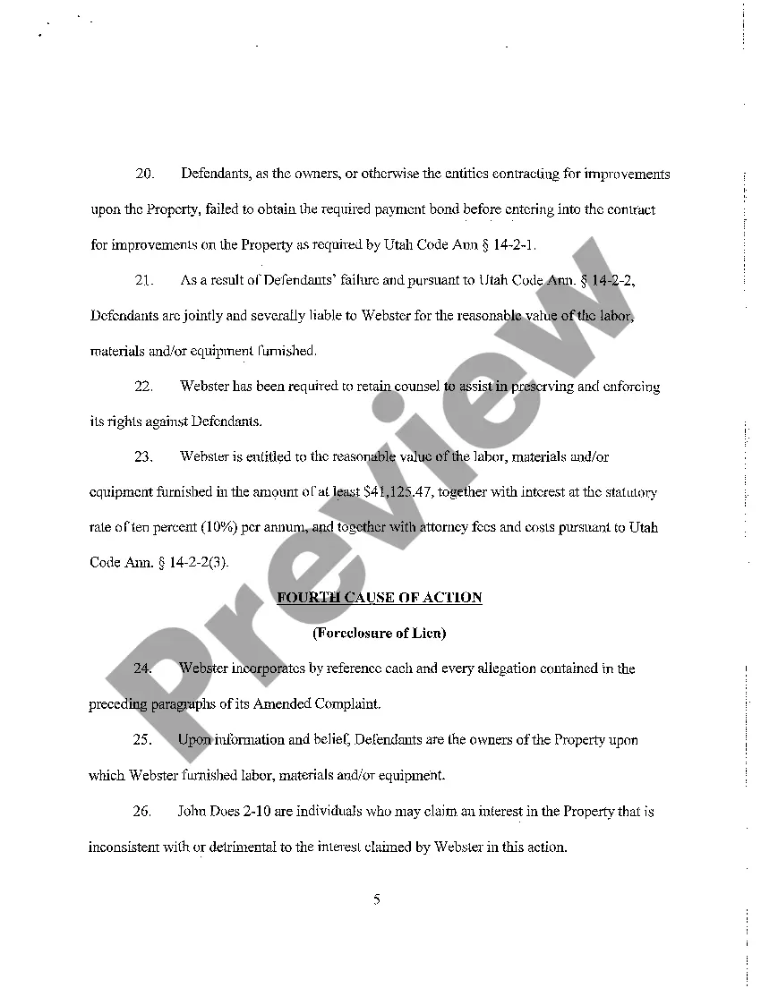 Preview A03 Amended Complaint - Unjust Enrichment, Failure to Obtain Payment Bond, Foreclosure of Lien