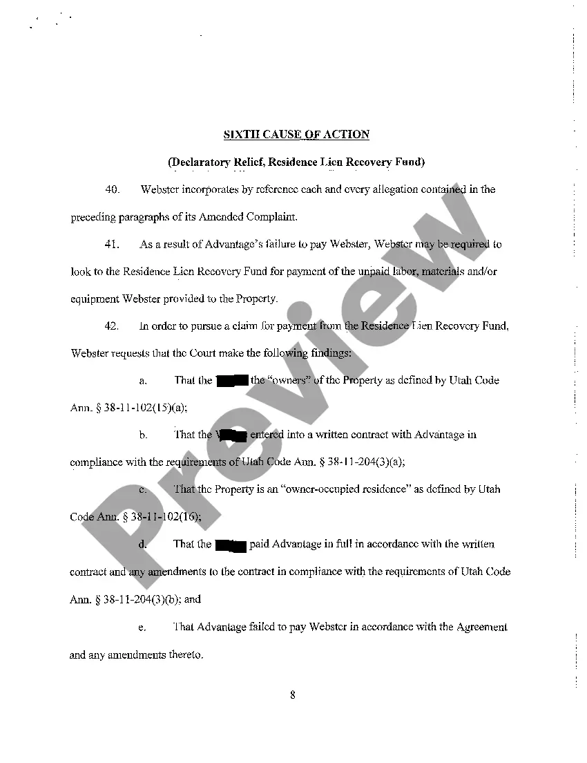 Preview A03 Amended Complaint - Unjust Enrichment, Failure to Obtain Payment Bond, Foreclosure of Lien
