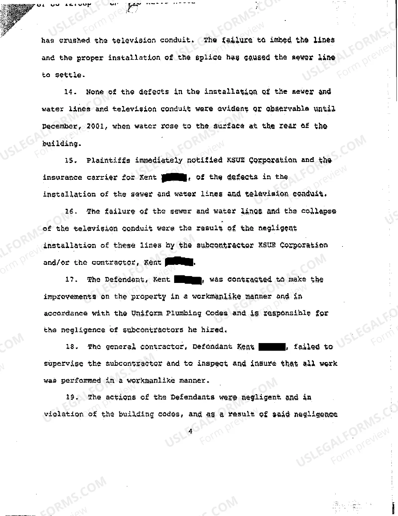 Preview A01 Amended Verified Complaint - Negligent Construction of Sewer Line and Television Conduit