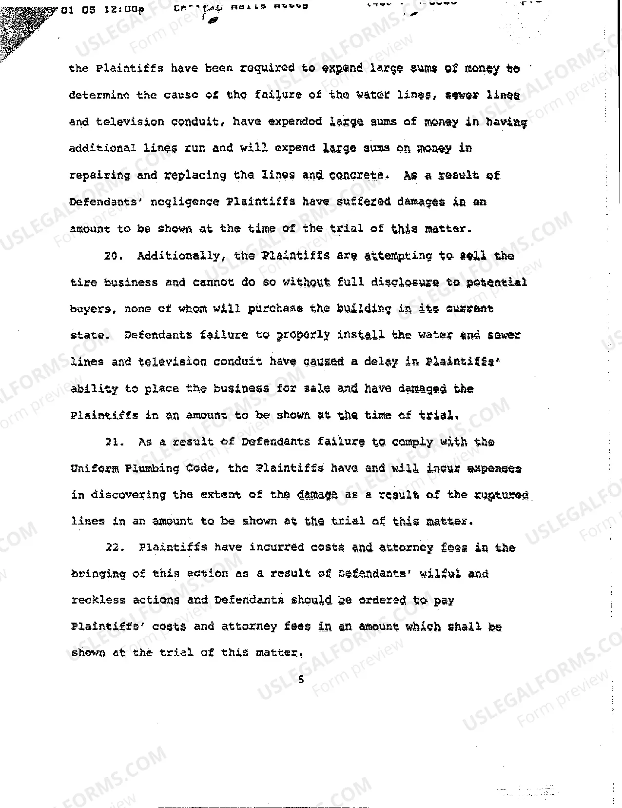 Preview A01 Amended Verified Complaint - Negligent Construction of Sewer Line and Television Conduit