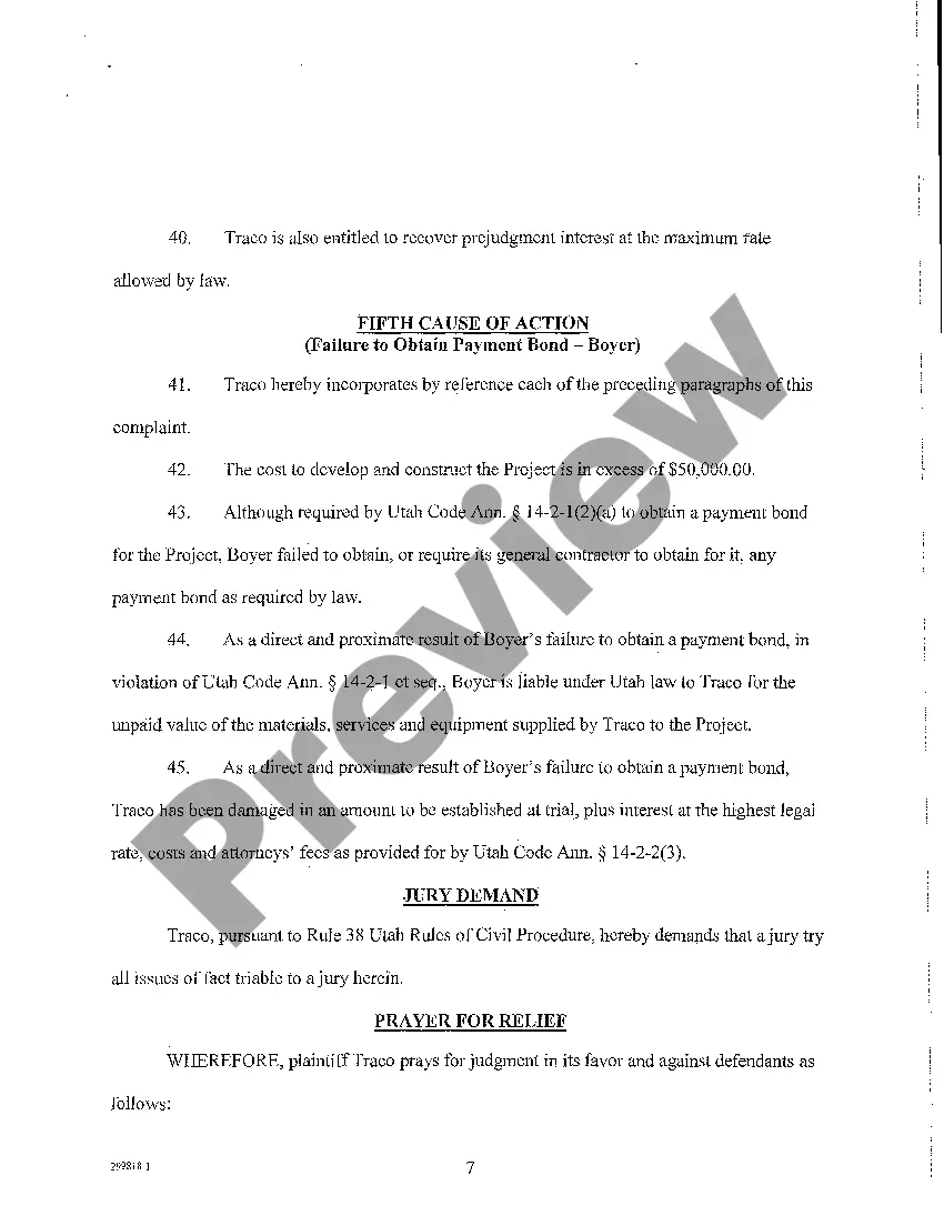 Get A01 Complaint - Breach of Contract, Prompt Payment Act, Unjust Enrichment, Foreclosure of Mechanic's Lien, Failure to Obtain Payment Bond Preview A01 Complaint - Breach of Contract, Prompt Payment Act, Unjust Enrichment, Foreclosure of Mechanic's Lien, Failure to Obtain Payment Bond