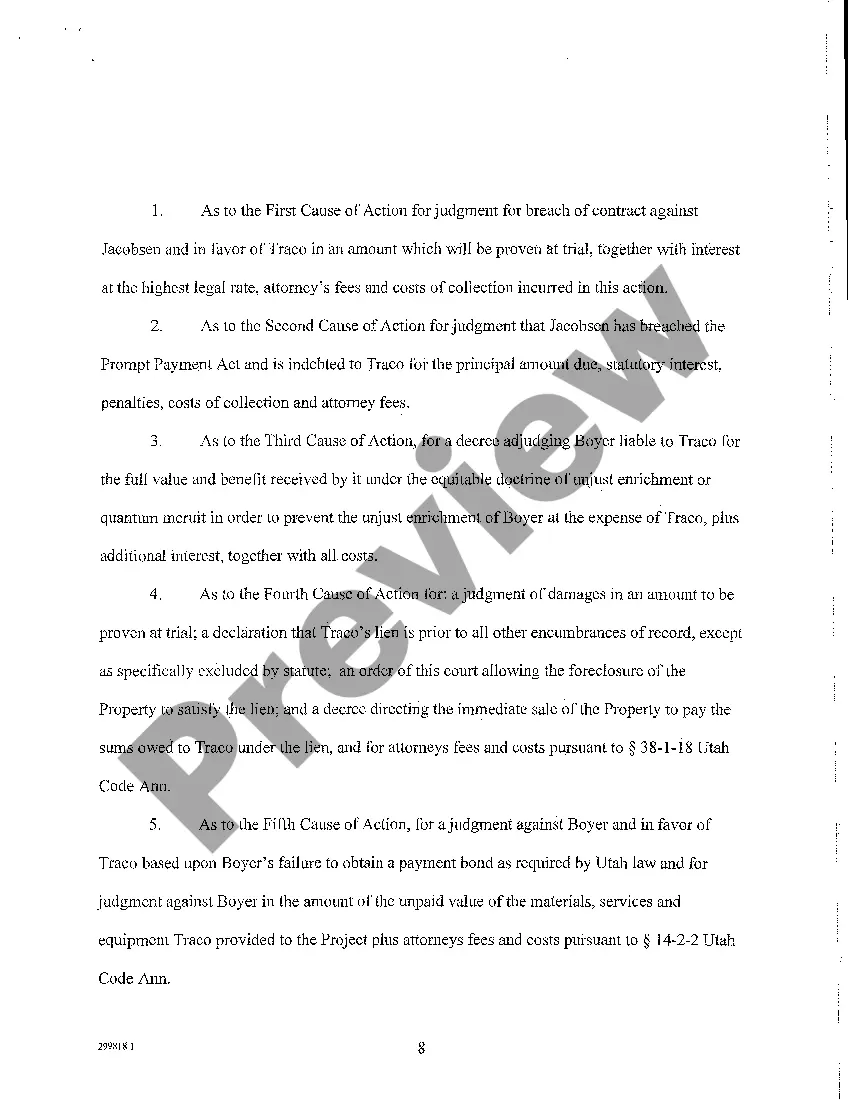Get A01 Complaint - Breach of Contract, Prompt Payment Act, Unjust Enrichment, Foreclosure of Mechanic's Lien, Failure to Obtain Payment Bond Preview A01 Complaint - Breach of Contract, Prompt Payment Act, Unjust Enrichment, Foreclosure of Mechanic's Lien, Failure to Obtain Payment Bond