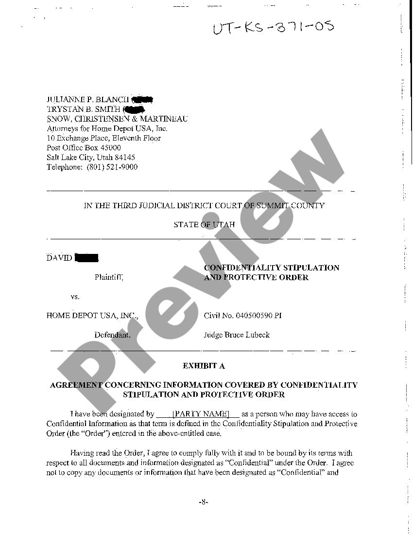 Utah Confidentiality Stipulation and Protective Order US Legal Forms