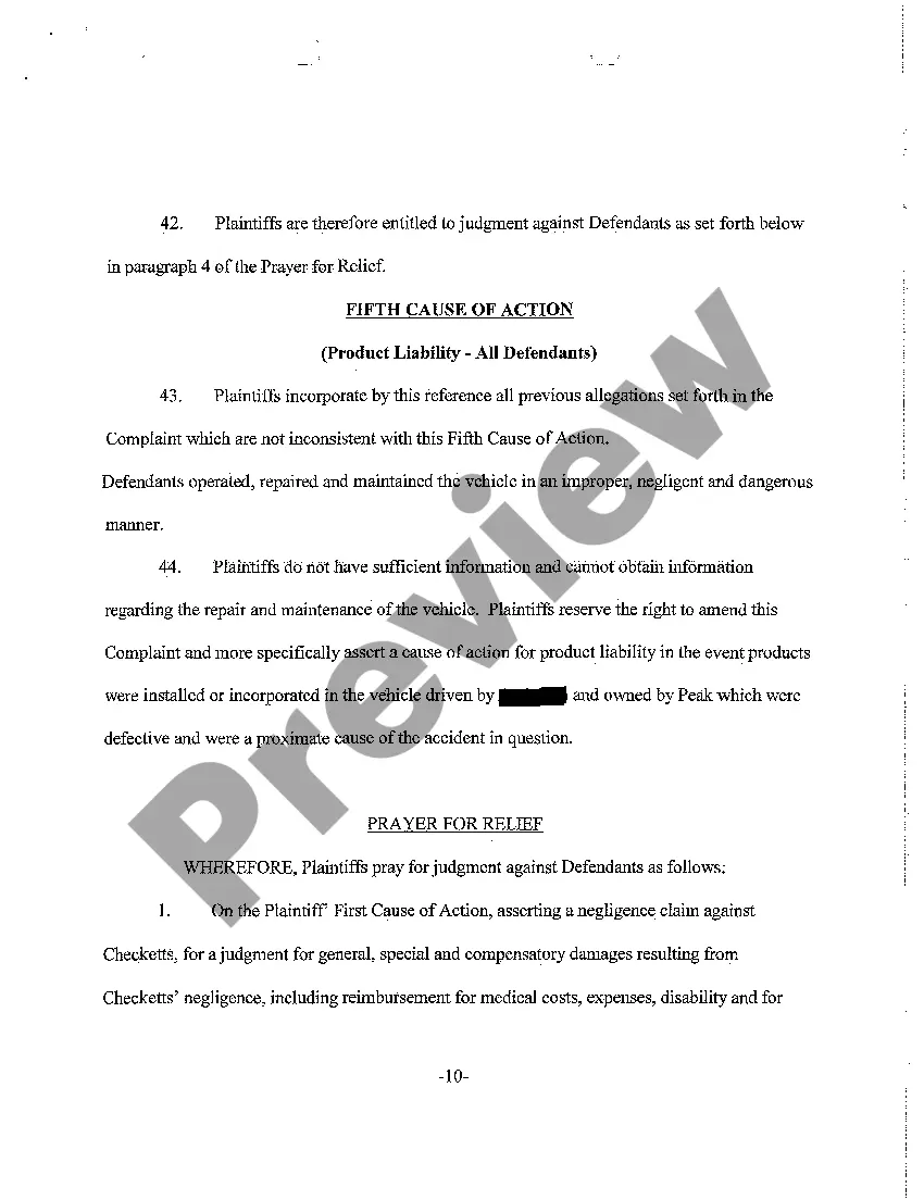 Preview A01 Complaint - Rear-End Collision, Negligent Operation of Motor Vehicle Resulting in Personal Injury