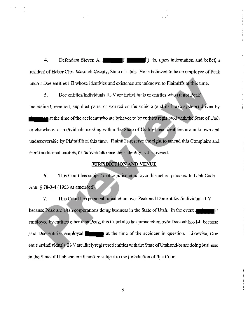 Preview A01 Complaint - Rear-End Collision, Negligent Operation of Motor Vehicle Resulting in Personal Injury