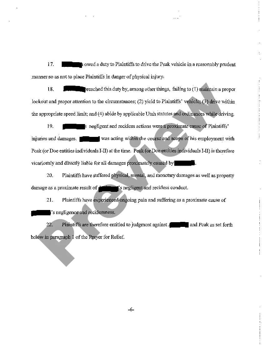 Preview A01 Complaint - Rear-End Collision, Negligent Operation of Motor Vehicle Resulting in Personal Injury