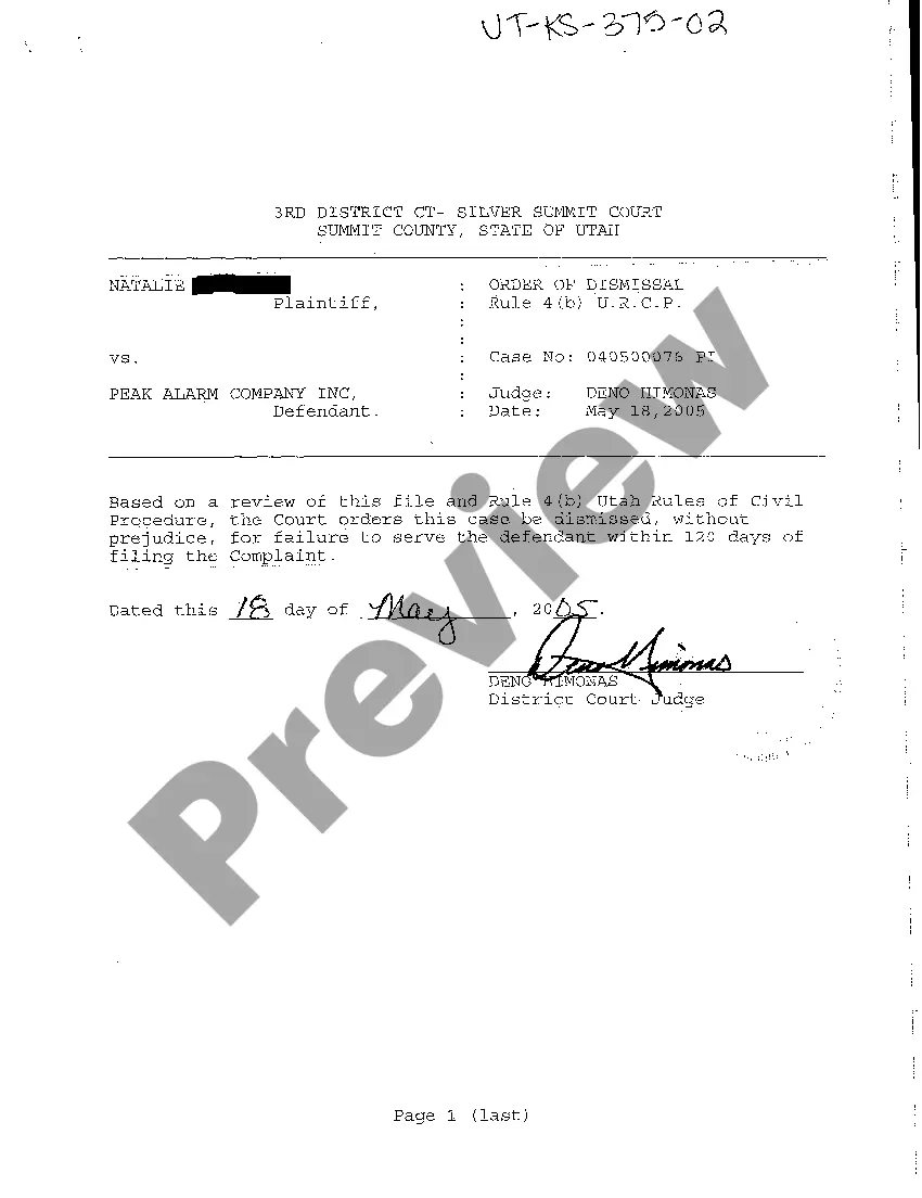 Preview A02 Order of Dismissal for Failure to Serve Defendant