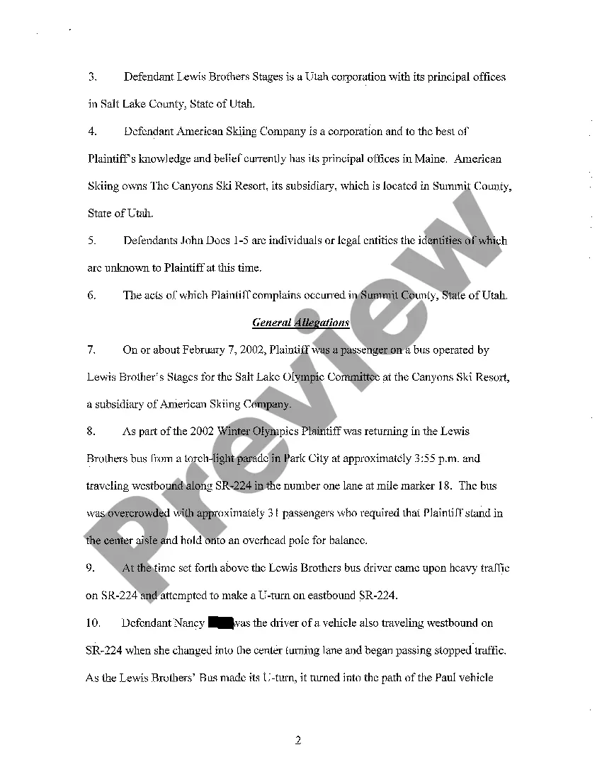 Preview A01 Complaint regarding Injury to Bus Passenger during collision with vehicle