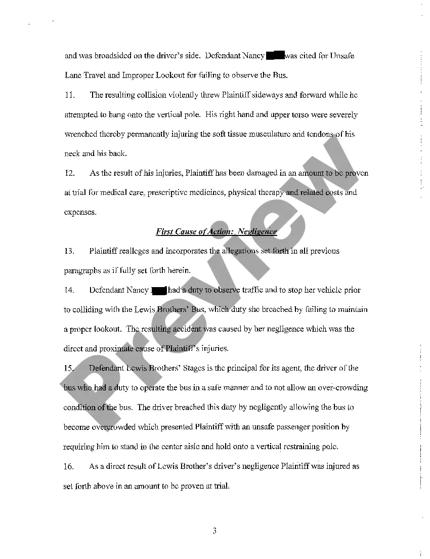 Preview A01 Complaint regarding Injury to Bus Passenger during collision with vehicle