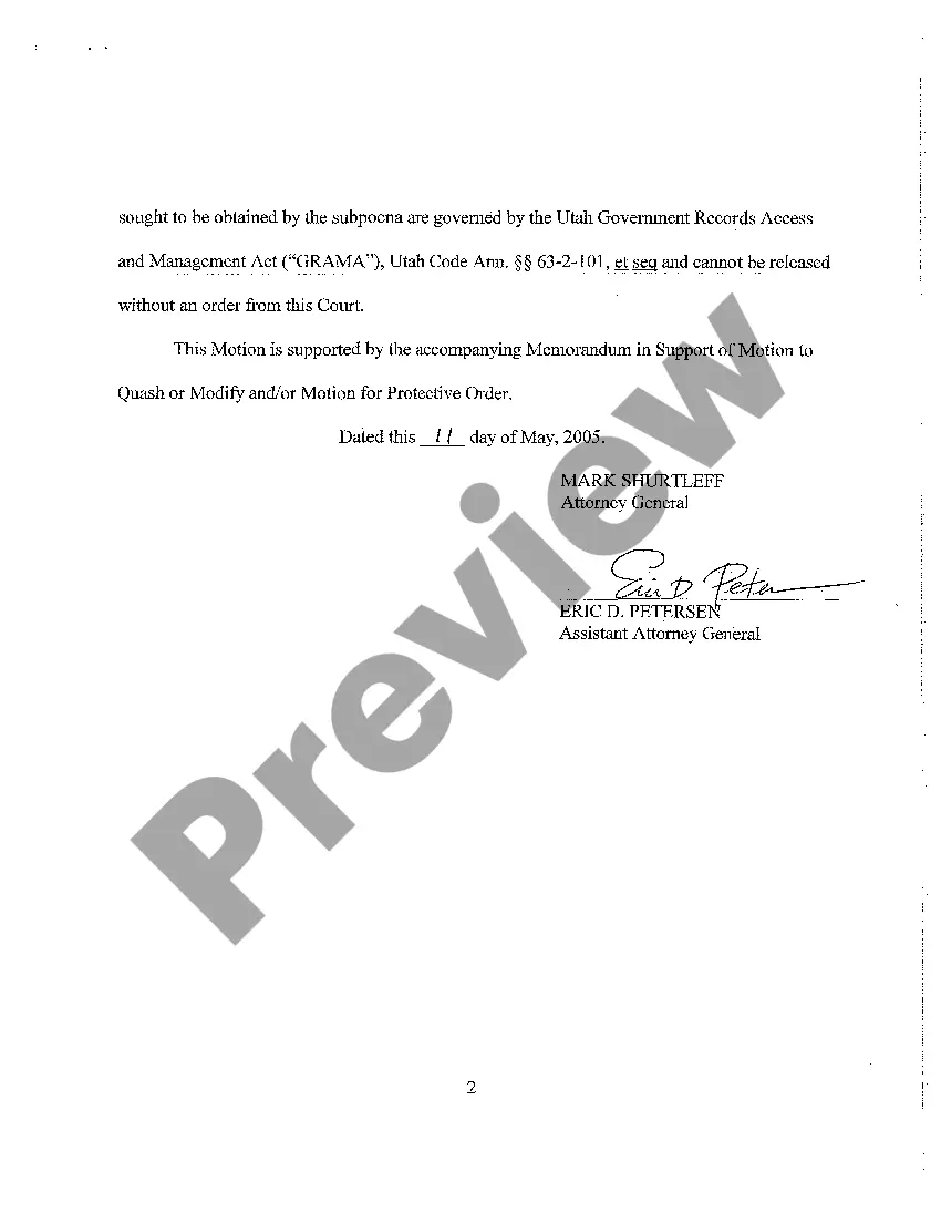 Preview A05 Motion to Quash or Modify Subpoena