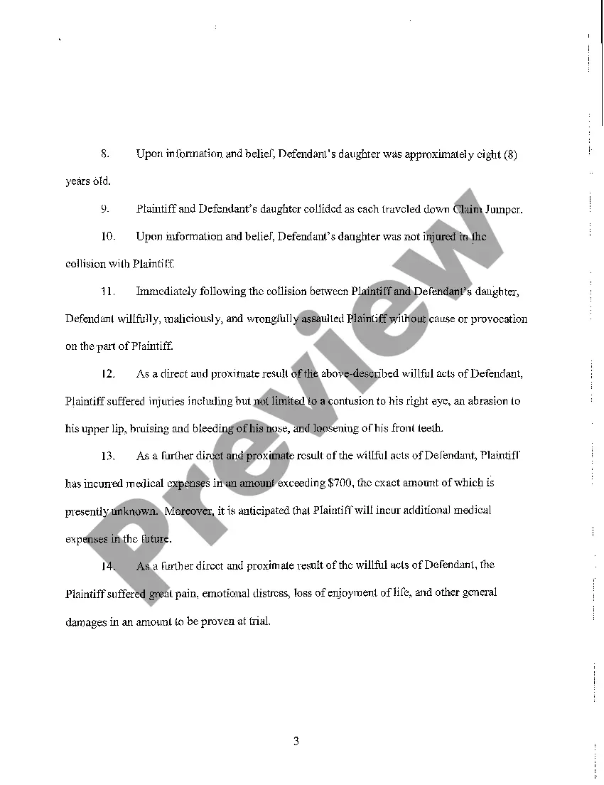 Preview A01 Complaint and Jury Demand - Assault and Battery in fist fight