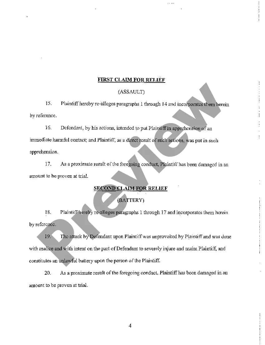 Preview A01 Complaint and Jury Demand - Assault and Battery in fist fight