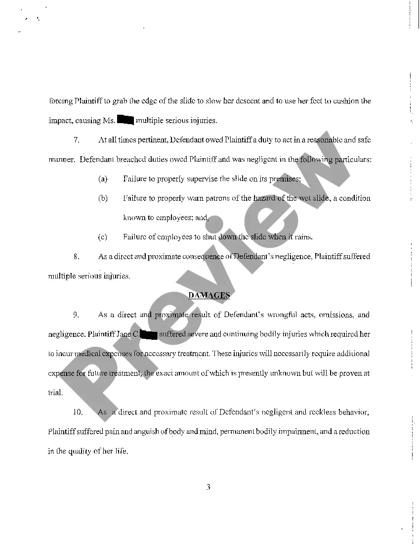 Get A01 Complaint regarding Injuries Sustained on Slide that became Icy Preview A01 Complaint regarding Injuries Sustained on Slide that became Icy