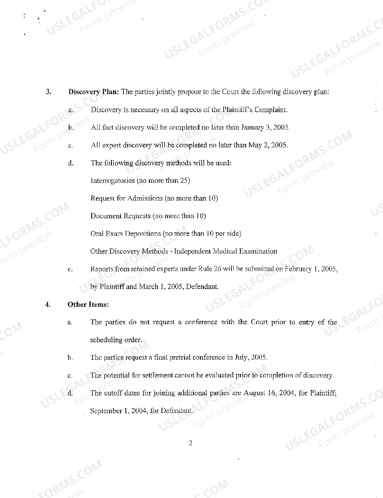 Preview A05 Joint Case Management Scheduling Order