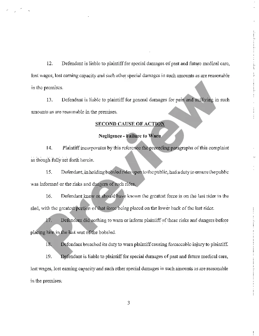 Preview A02 Complaint and Jury Demand regarding Injuries Sustained on Bobsled Attraction