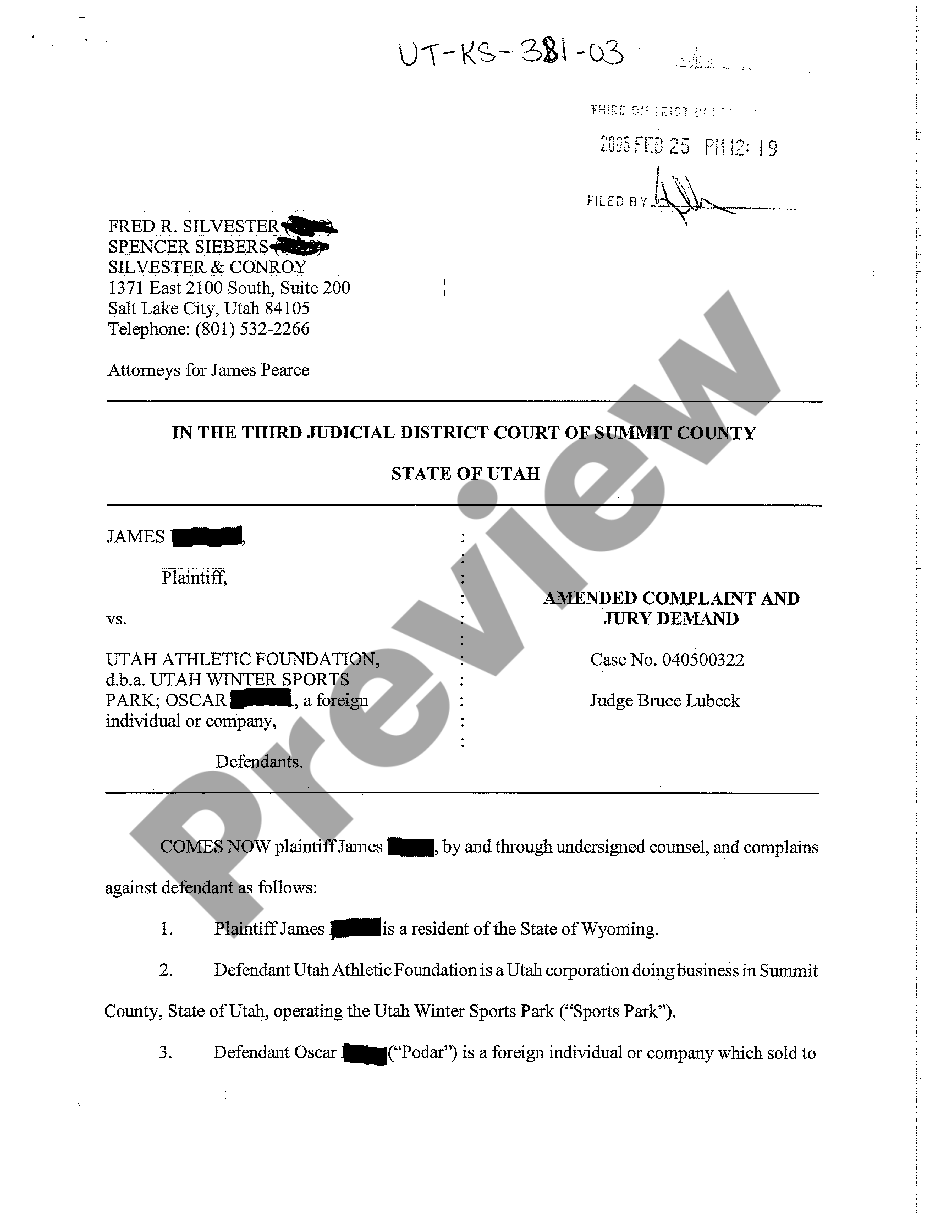 Utah Amended Complaint and Jury Demand | US Legal Forms